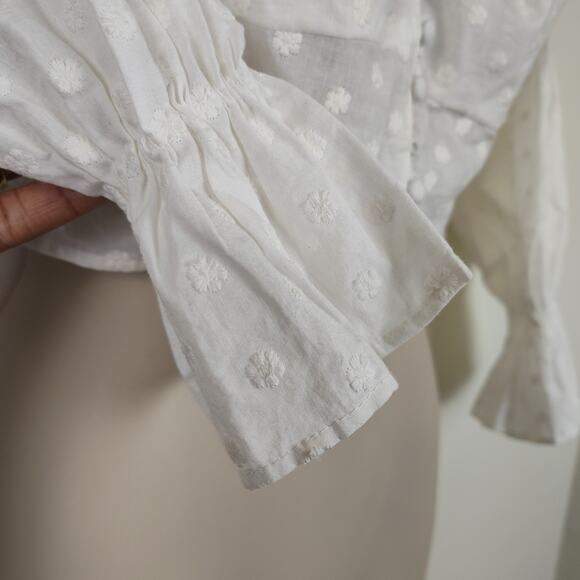 Zara Peasant Top Womens Med Embroidered Button Long Sleeve Boho Romantic Blouse - Picture 6 of 17